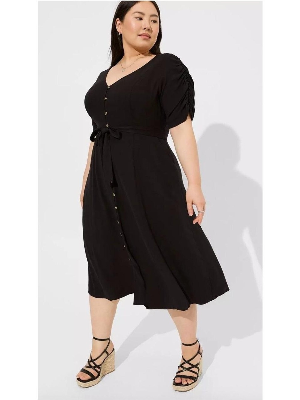 torrid Black V-Neck Button-Front Tie-Waist Mini Dress